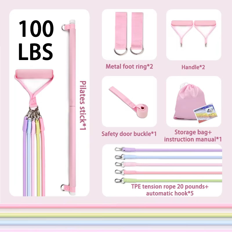 Pilates Kit with Resistance Bands, Multifunctional Yoga Pilates, Portable Home Gym Pilates Resistance Kit Full Body Workouts