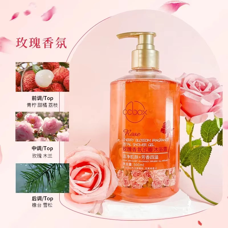 500Ml Petal Cherry Blossom Rose Fragrance Petal Body Wash Fragrance Lasting Fragrance Moisturizing Body Cleansers