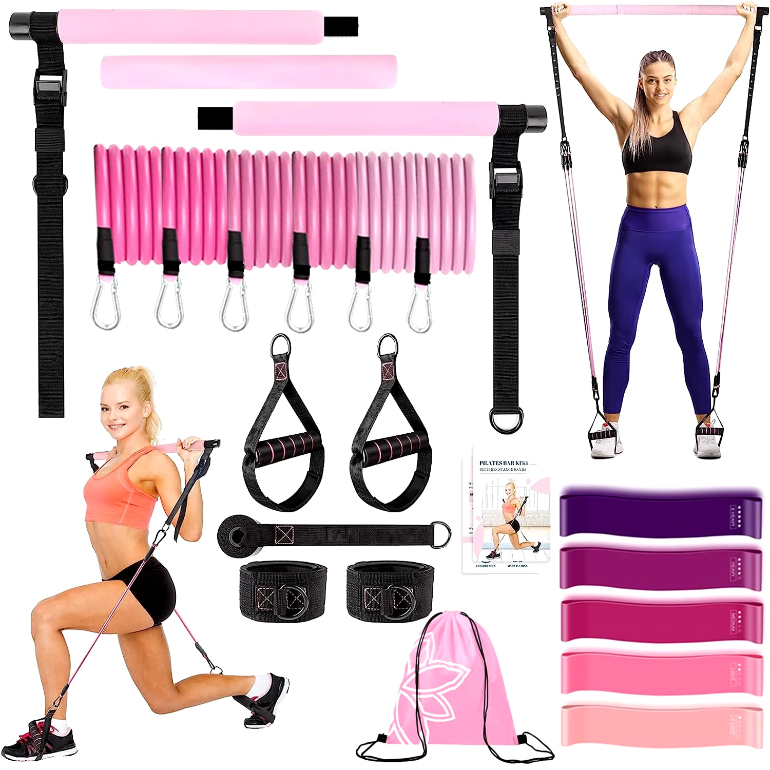 Pilates Bar Kit with Resistance Bands Multifunctional Yoga Bar Portable Home Gym Resistance Bar Kit for Full Body Workouts