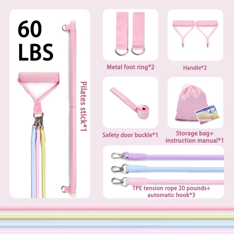 Pilates Kit with Resistance Bands, Multifunctional Yoga Pilates, Portable Home Gym Pilates Resistance Kit Full Body Workouts