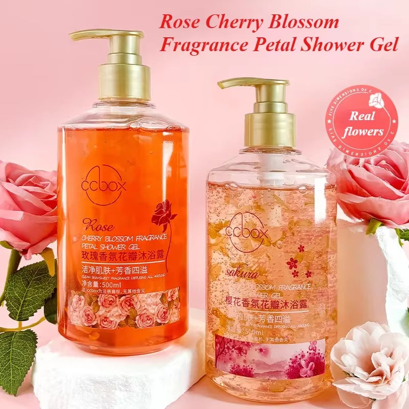 500Ml Petal Cherry Blossom Rose Fragrance Petal Body Wash Fragrance Lasting Fragrance Moisturizing Body Cleansers