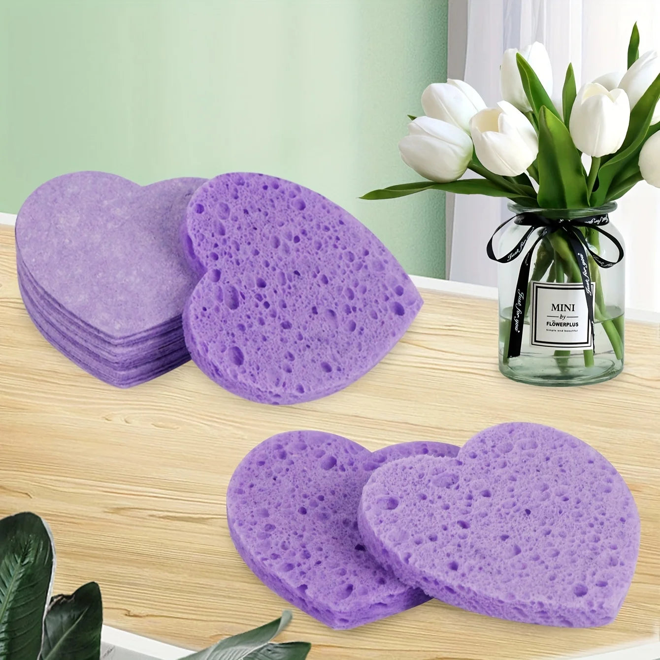 20 Pieces Facial Sponges Heart Shape Compressed Facial Natural Facial Cleansing Pads Exfoliating for Cleansing Reusable