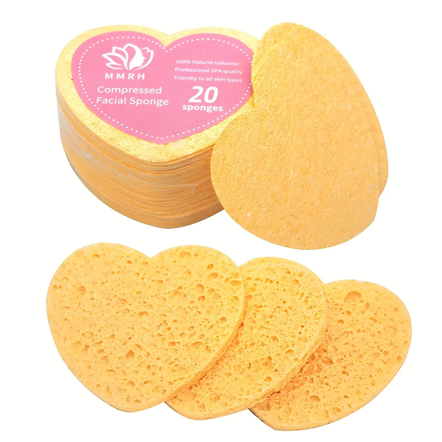 20 Pieces Facial Sponges Heart Shape Compressed Facial Natural Facial Cleansing Pads Exfoliating for Cleansing Reusable