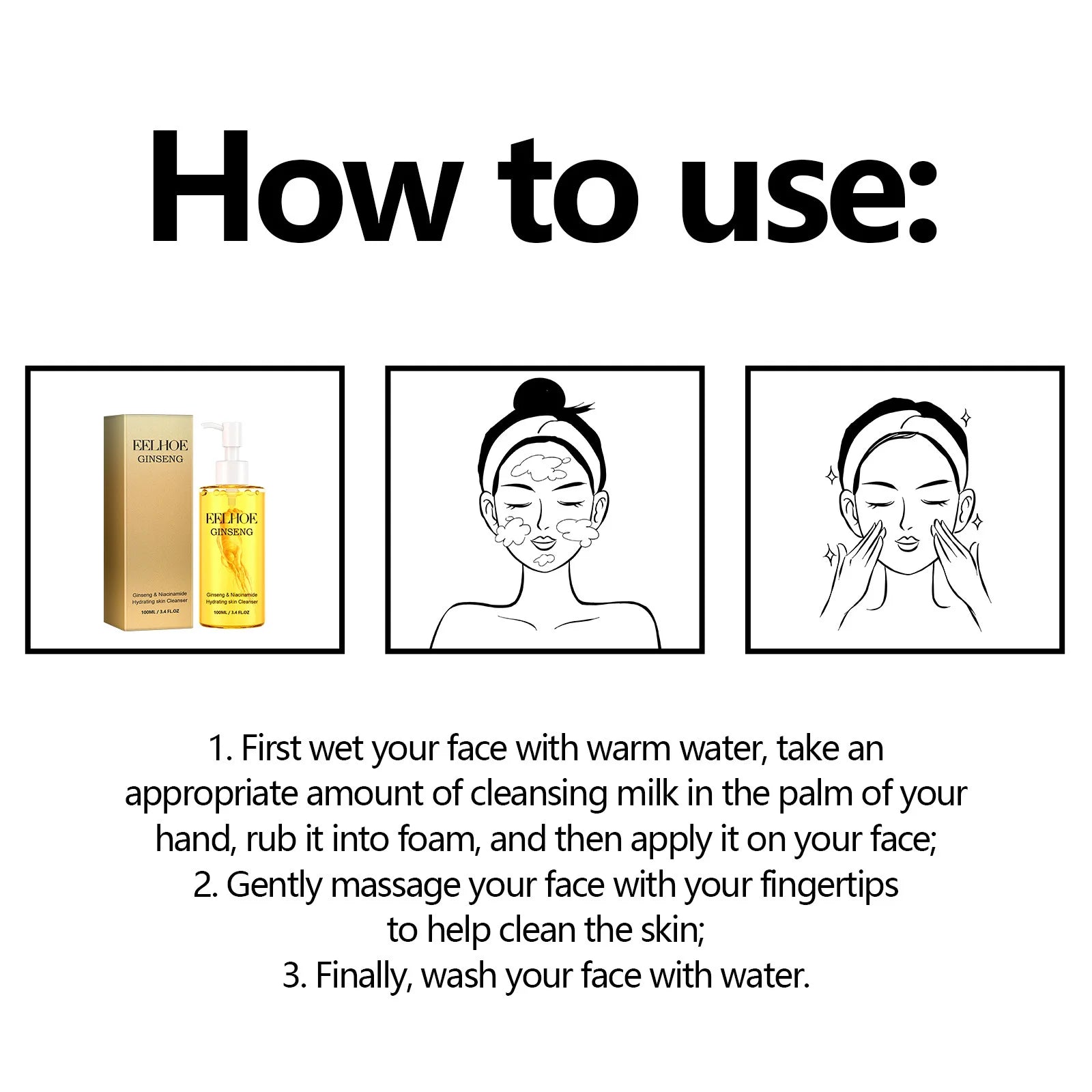 EELHOE Deep Cleansing Facial Cleanser Ginseng Root Extract Brighten Skin Tone Moisturizing Face Wash Gentle Cleanser Skin Care