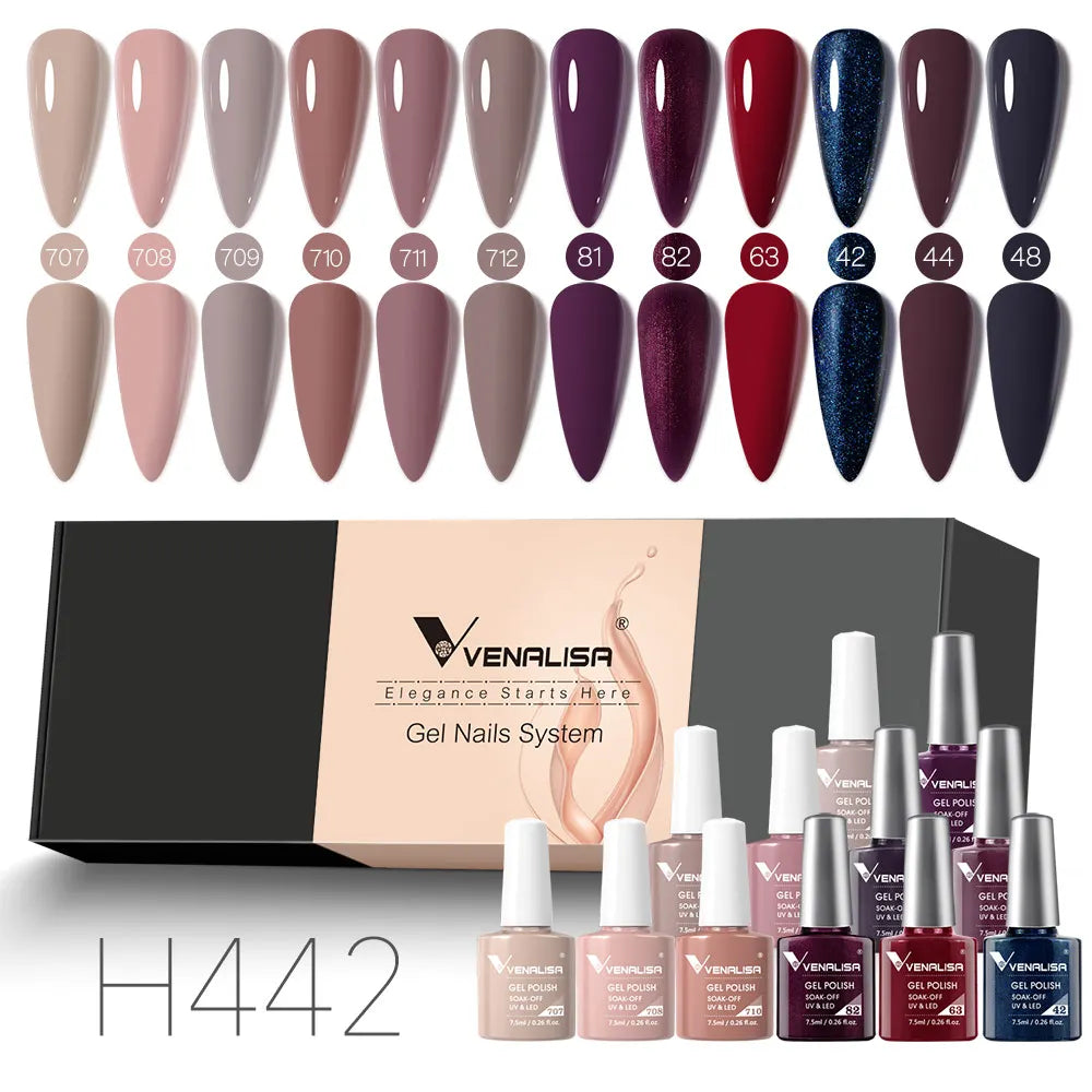 12pcs/kit Rubber Base Coat Jelly Semi Permanent Venalisa Gel Nail Polish Gorgeous Color Soak Off UV LED Branded Box VIP Gift