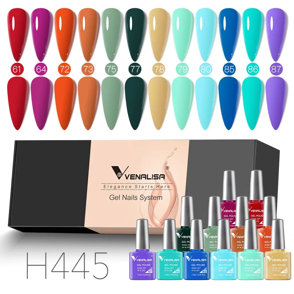 12pcs/kit Rubber Base Coat Jelly Semi Permanent Venalisa Gel Nail Polish Gorgeous Color Soak Off UV LED Branded Box VIP Gift