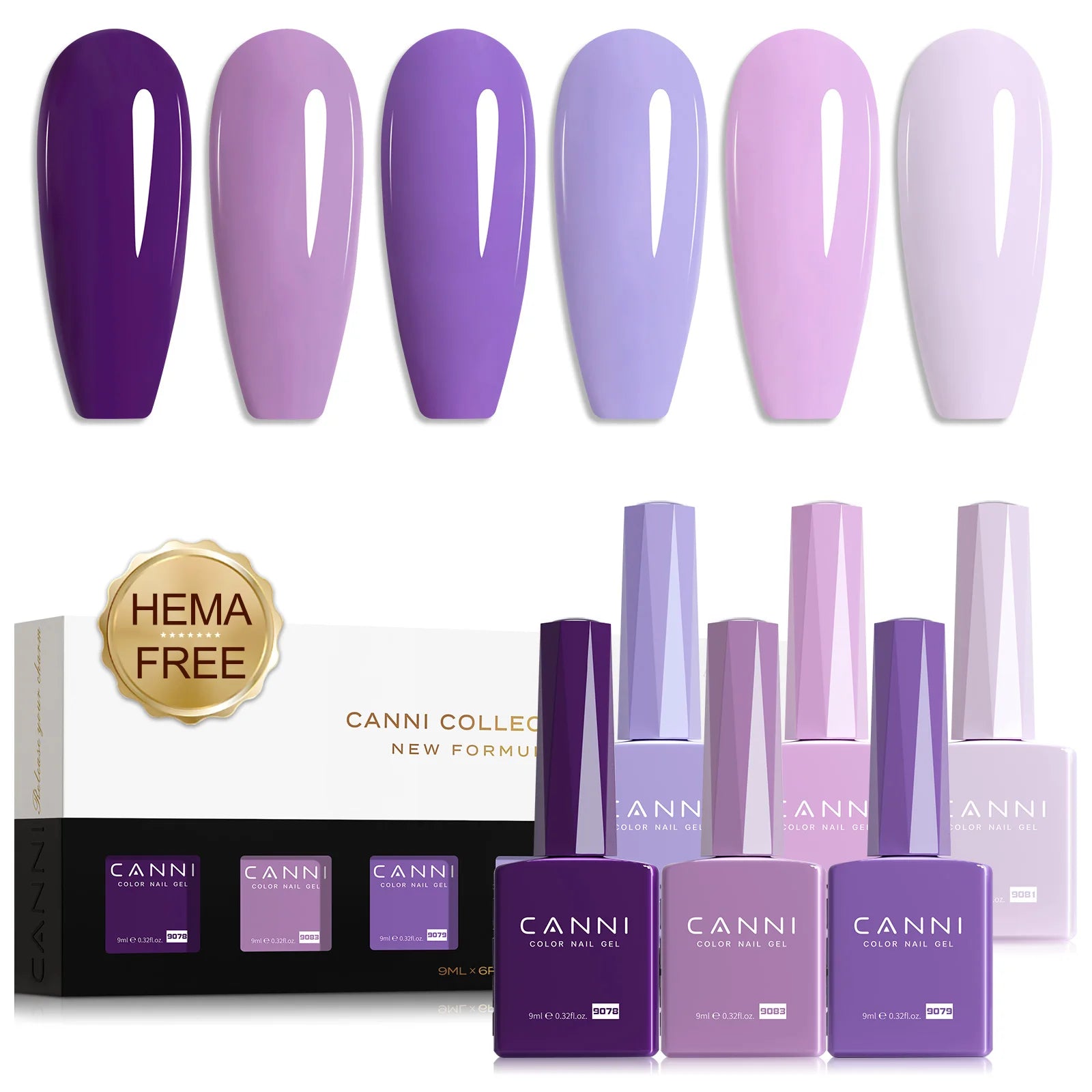 HEMA FREE CANNI Color Nail Gel Polish Kit Pink Blue Collection Semi Permanent Nail Manicure Soak Off UV LED Gel Set 6pcs*9ml