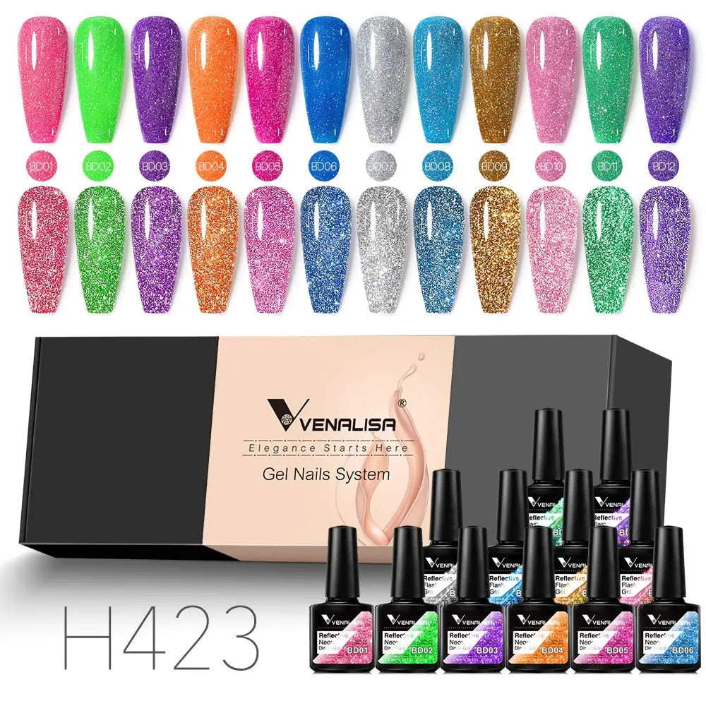 12pcs/kit Rubber Base Coat Jelly Semi Permanent Venalisa Gel Nail Polish Gorgeous Color Soak Off UV LED Branded Box VIP Gift
