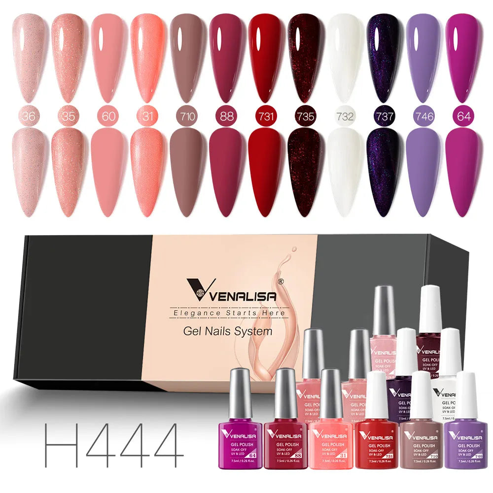 12pcs/kit Rubber Base Coat Jelly Semi Permanent Venalisa Gel Nail Polish Gorgeous Color Soak Off UV LED Branded Box VIP Gift