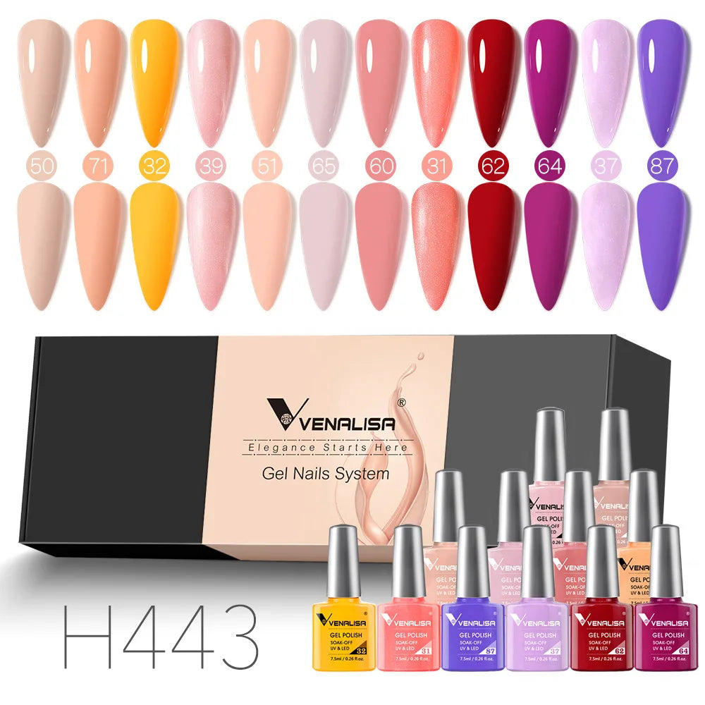12pcs/kit Rubber Base Coat Jelly Semi Permanent Venalisa Gel Nail Polish Gorgeous Color Soak Off UV LED Branded Box VIP Gift