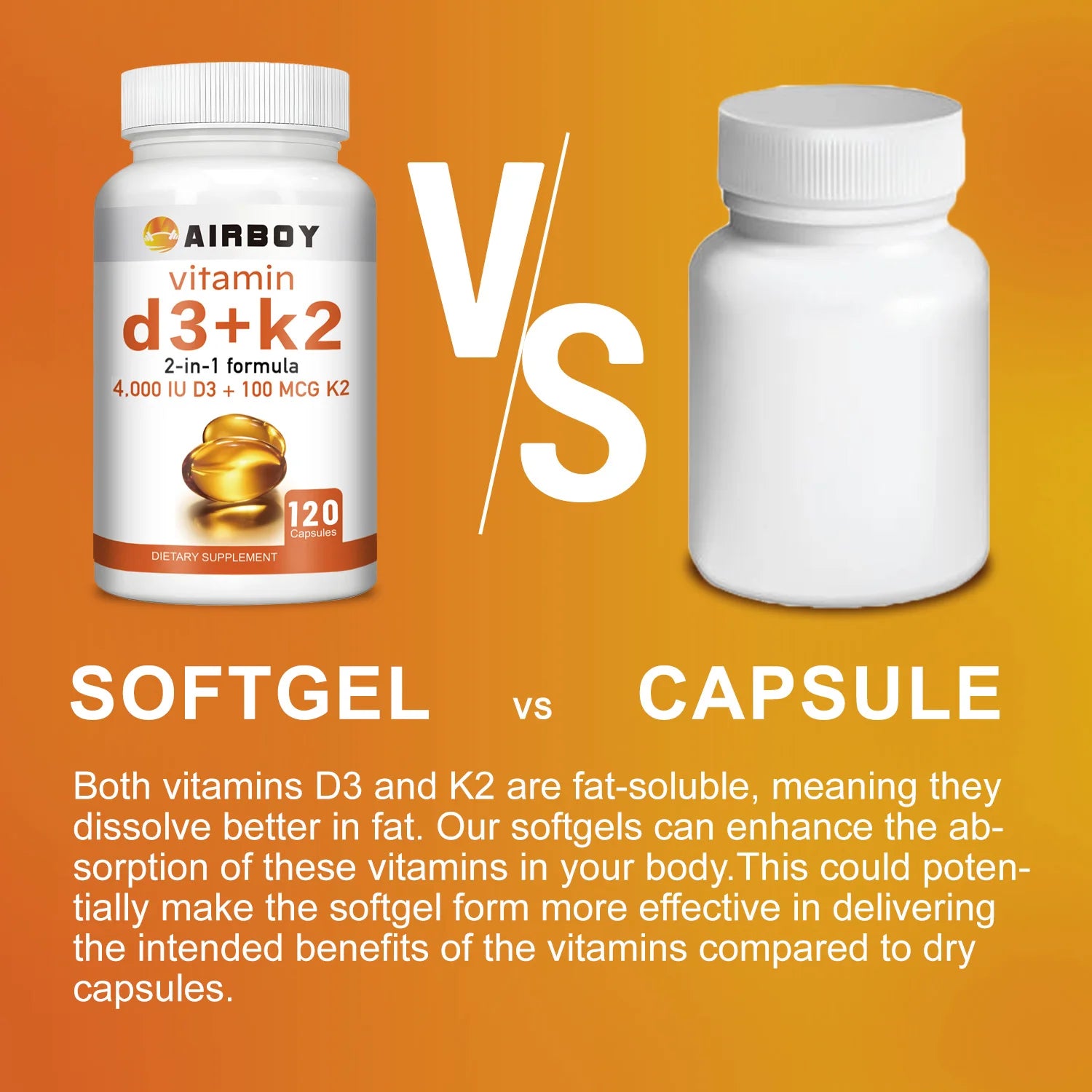 Vitamin D3 + K2 - Help Regulate Calcium Metabolism Promote Bone Teeth and Skin