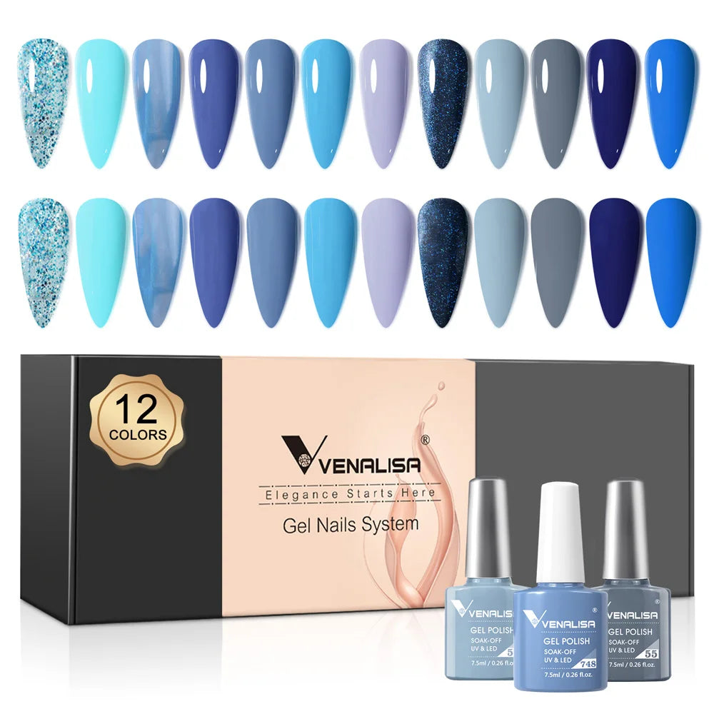 12pcs/kit Rubber Base Coat Jelly Semi Permanent Venalisa Gel Nail Polish Gorgeous Color Soak Off UV LED Branded Box VIP Gift