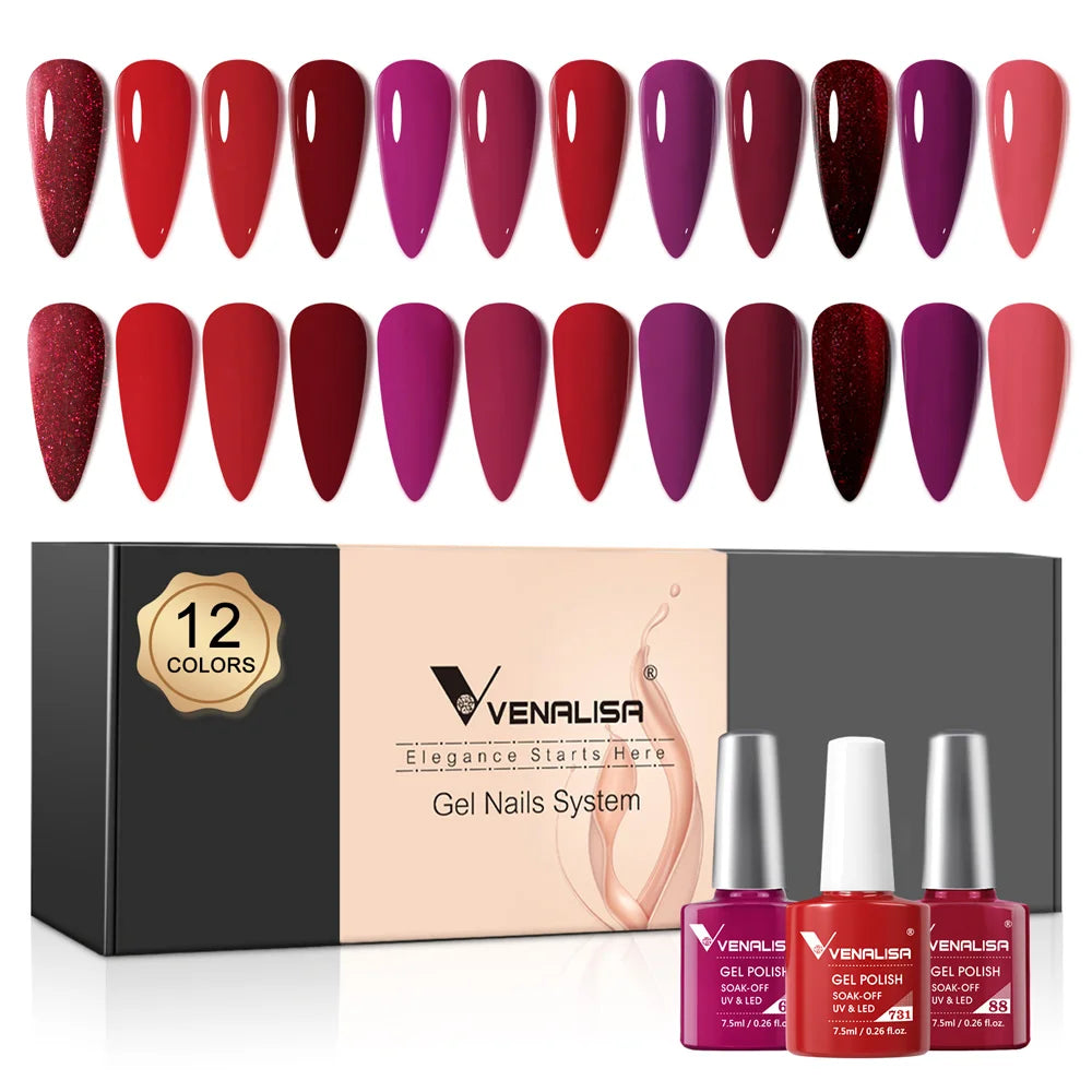 12pcs/kit Rubber Base Coat Jelly Semi Permanent Venalisa Gel Nail Polish Gorgeous Color Soak Off UV LED Branded Box VIP Gift