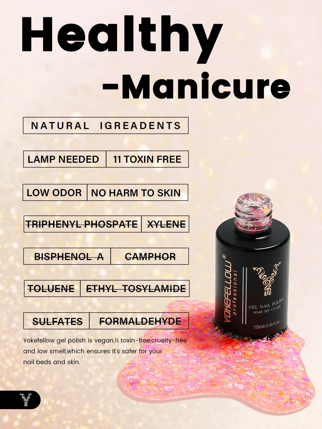 YOKEFELLOW 6Pcs Gel Nail Polish Set 10ML Summer Glitter Gel Polish Macaron Rainbow Colors 2024 Gel Polish Kit Trendy Nail Art