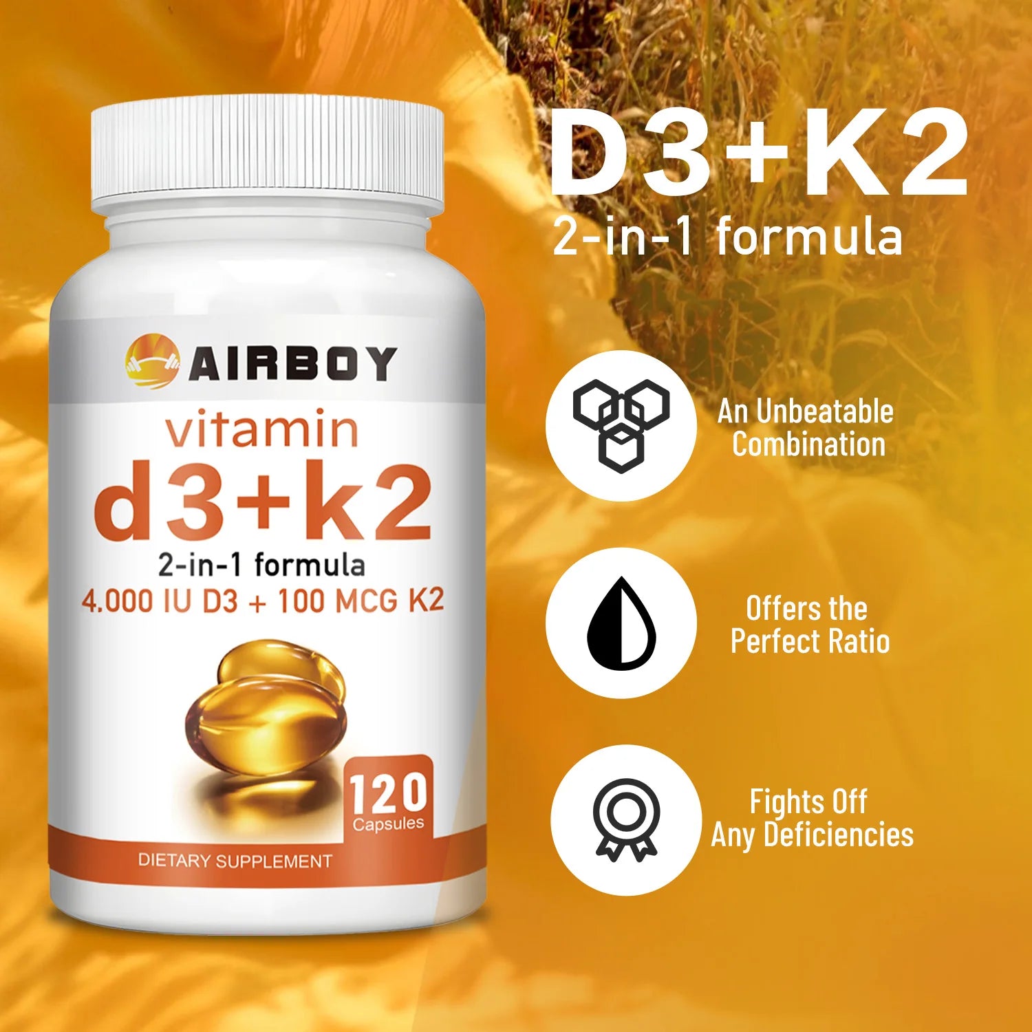 Vitamin D3 + K2 - Help Regulate Calcium Metabolism Promote Bone Teeth and Skin
