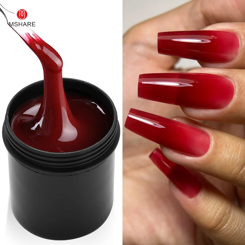MSHARE 142g Pink Shimmer Red Color Self Leveling Extension Nail Gel Set UV Led Construction Gel For Nails