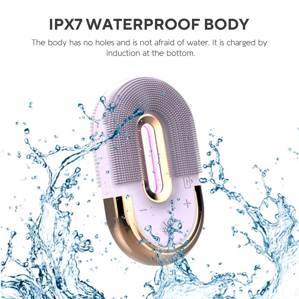 Electric Facial Cleansing Brush Silicone Sonic Face Cleaner Deep Pore Cleaning Skin Massager Face Cleansing Brush EMS Color Ligh