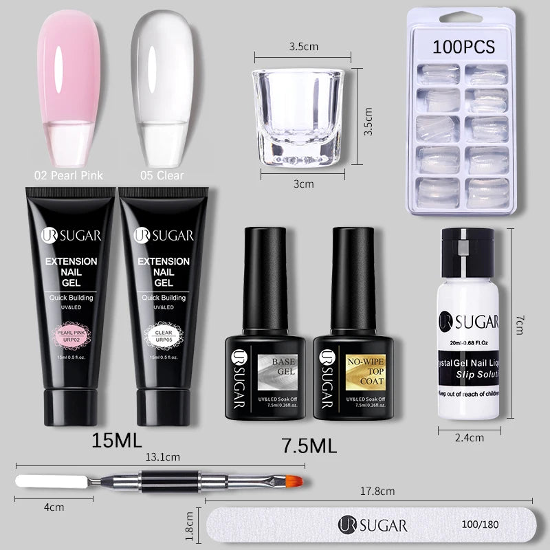 UR SUGAR 15ml Extension Nail Gel Set Full Manicure Kit Crystal Acrylic Quick Extension Nails Building Fingertips Tools Set