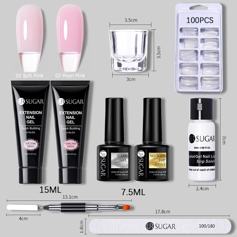 UR SUGAR 15ml Extension Nail Gel Set Full Manicure Kit Crystal Acrylic Quick Extension Nails Building Fingertips Tools Set