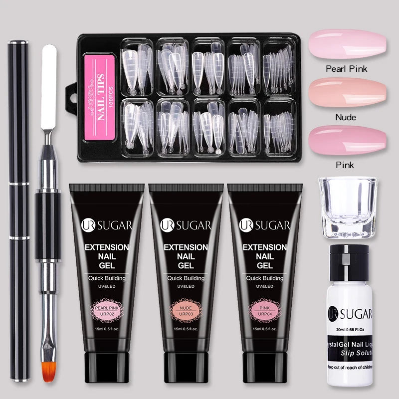 UR SUGAR 15ml Extension Nail Gel Set Full Manicure Kit Crystal Acrylic Quick Extension Nails Building Fingertips Tools Set