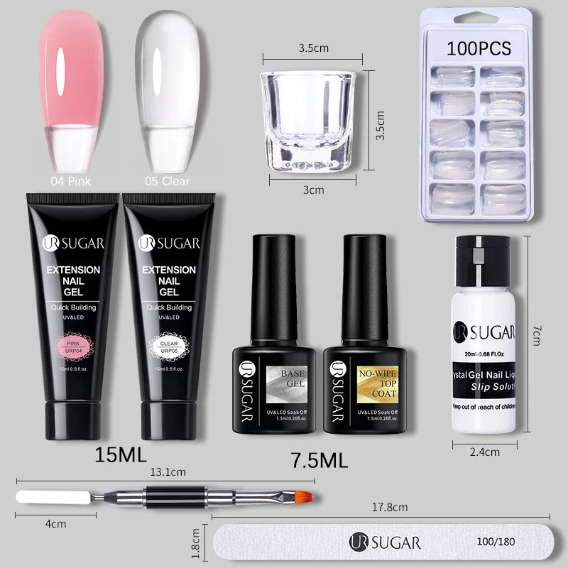 UR SUGAR 15ml Extension Nail Gel Set Full Manicure Kit Crystal Acrylic Quick Extension Nails Building Fingertips Tools Set