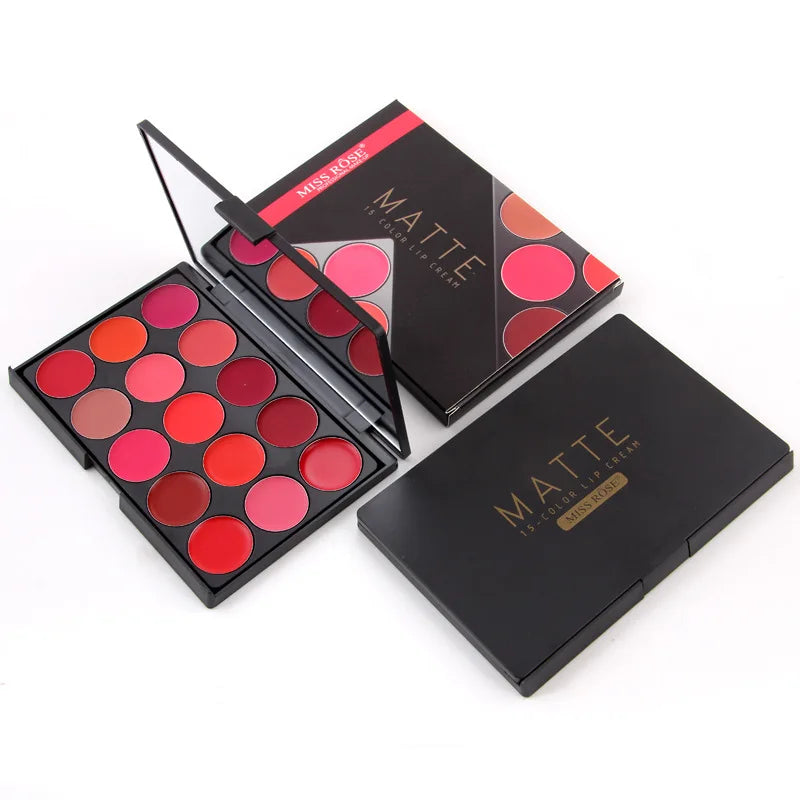 Chinese Cosmetics Miss Rose 15-color Matte Lipstick Lasting Lip Palette Makeup