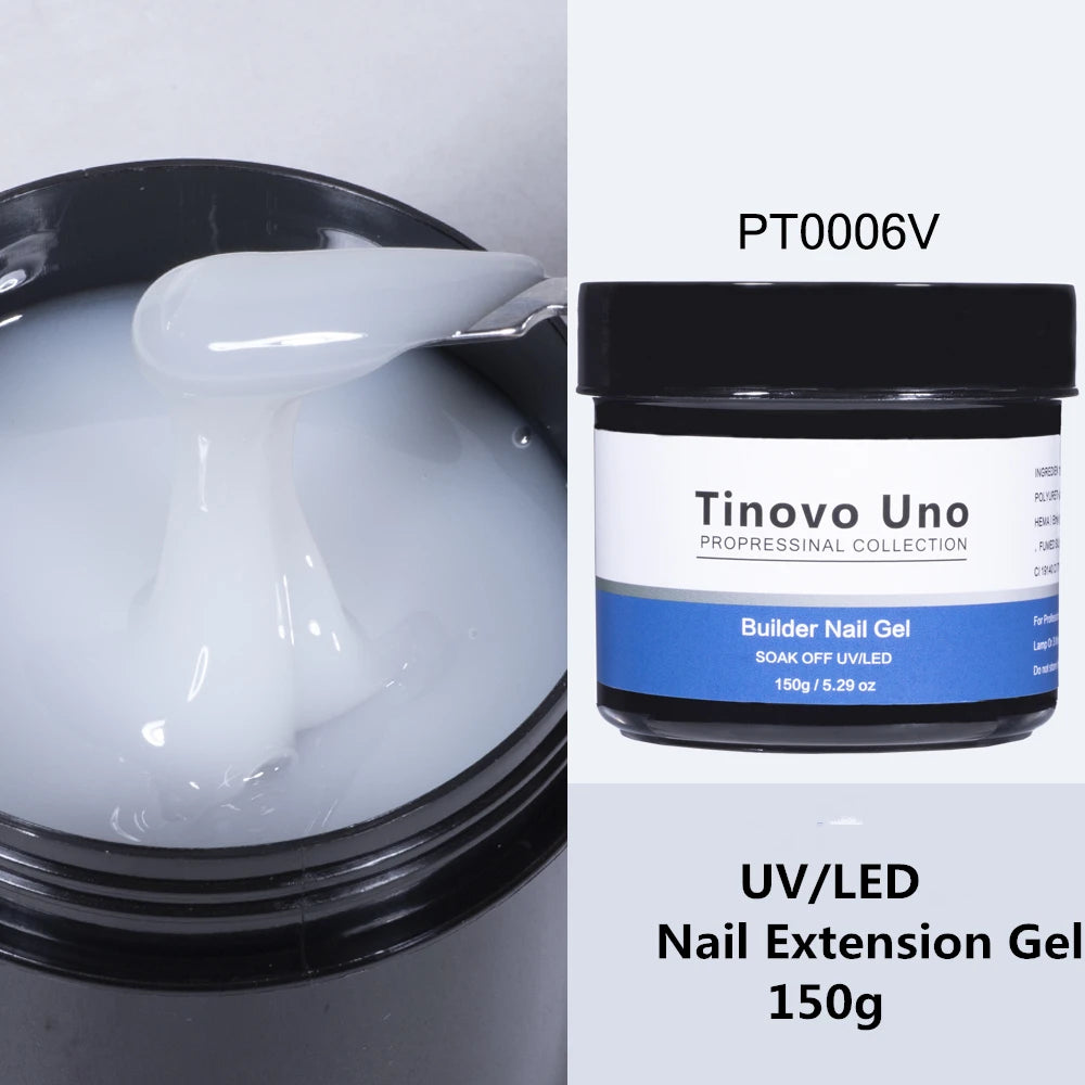 Tinovo Uno Poly Nail Gel French Manicure Builder UV Gel for Extension 150g White Crystal Pink Poly Acrylic Gel Paint Nails Art