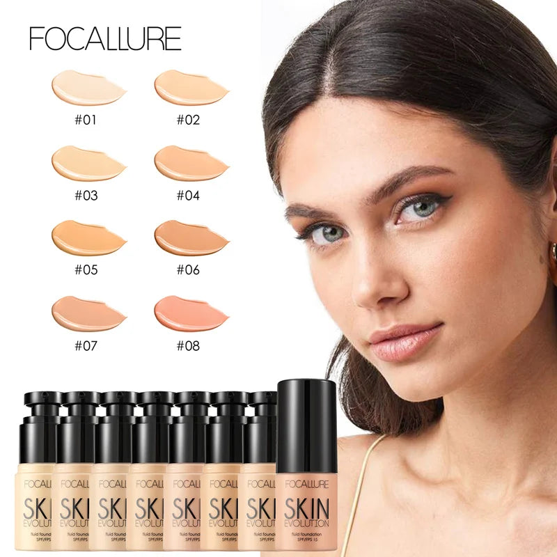 FOCALLURE 4 Pcs Makeup Set Primer Liquid Foundation Concealer Face Blush Makeup Setting Powder Base Lipstick Pen Cosmetics Kit