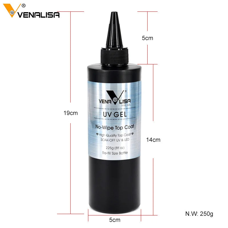 225g Venalisa Tempered Top Coat NoWipe Top Coat No Acid Base Coat Nail Salon Used Nail Gel Polish Soak Off UV LED Gel Top Coat