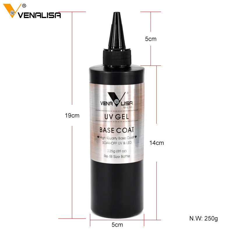 225g Venalisa Tempered Top Coat NoWipe Top Coat No Acid Base Coat Nail Salon Used Nail Gel Polish Soak Off UV LED Gel Top Coat