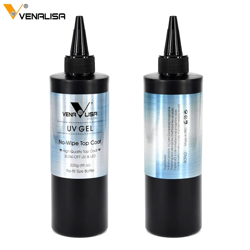 225g Venalisa Tempered Top Coat NoWipe Top Coat No Acid Base Coat Nail Salon Used Nail Gel Polish Soak Off UV LED Gel Top Coat