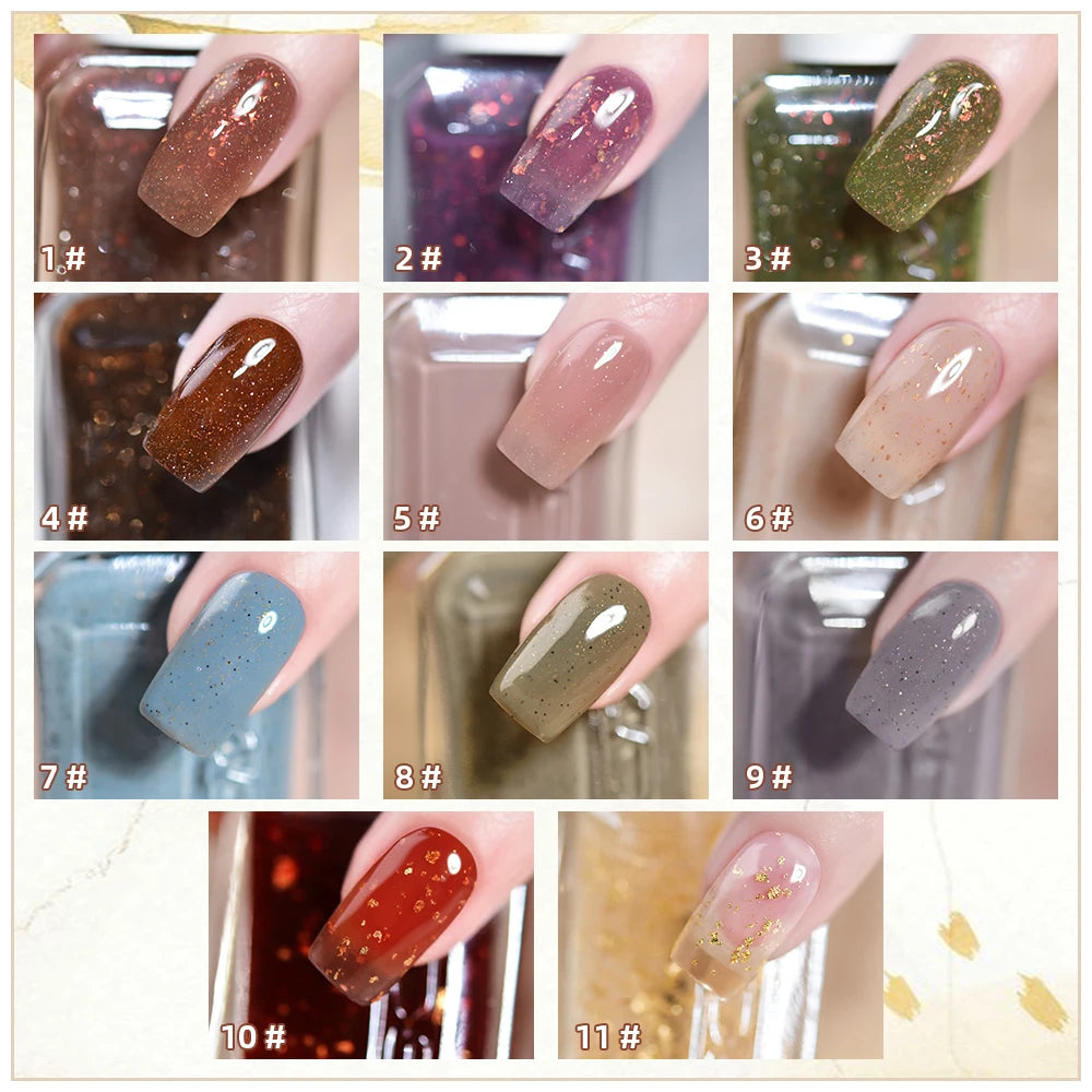 KADS 9/6 Pcs Nail Polish Set 11ml Manicure Lacquer Nail Art Varnish Kit Flakies Reflective Glitters 24K Gold Foil Top Coat