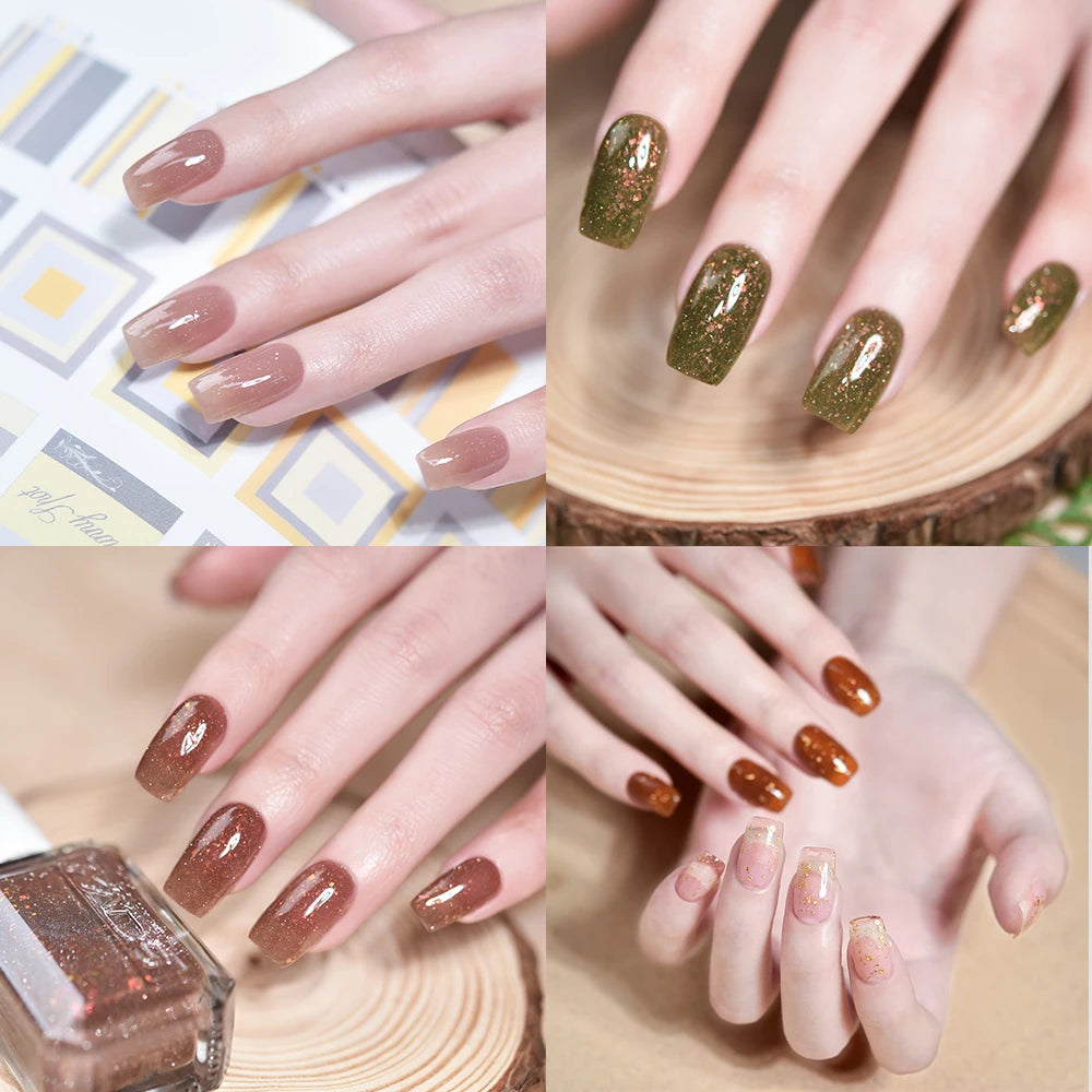 KADS 9/6 Pcs Nail Polish Set 11ml Manicure Lacquer Nail Art Varnish Kit Flakies Reflective Glitters 24K Gold Foil Top Coat