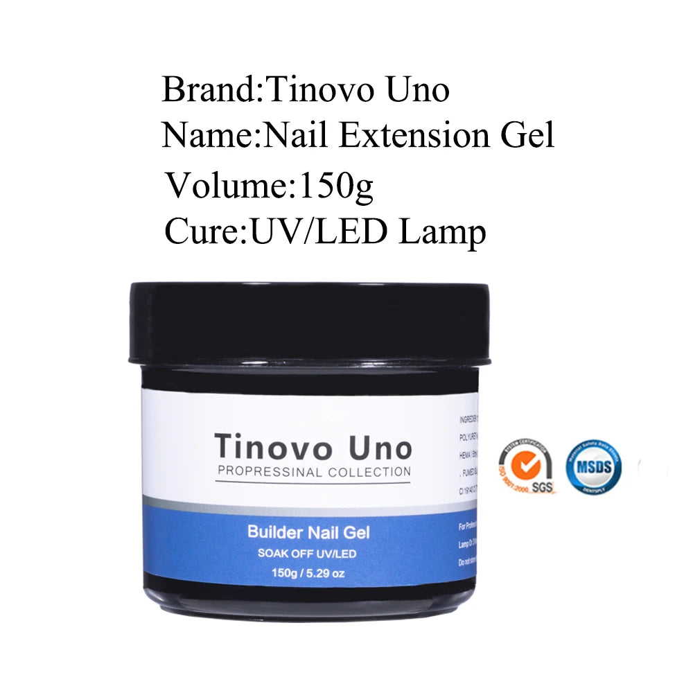 Tinovo Uno Poly Nail Gel French Manicure Builder UV Gel for Extension 150g White Crystal Pink Poly Acrylic Gel Paint Nails Art