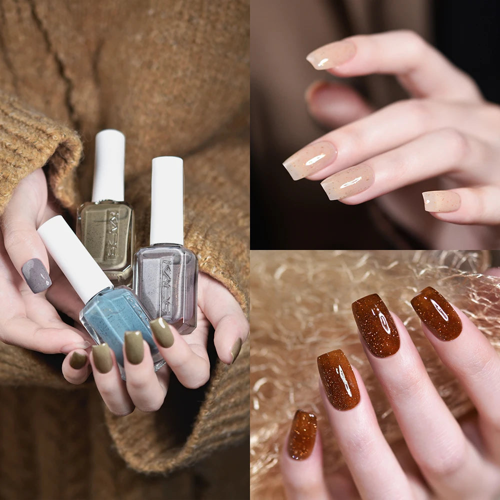 KADS 9/6 Pcs Nail Polish Set 11ml Manicure Lacquer Nail Art Varnish Kit Flakies Reflective Glitters 24K Gold Foil Top Coat