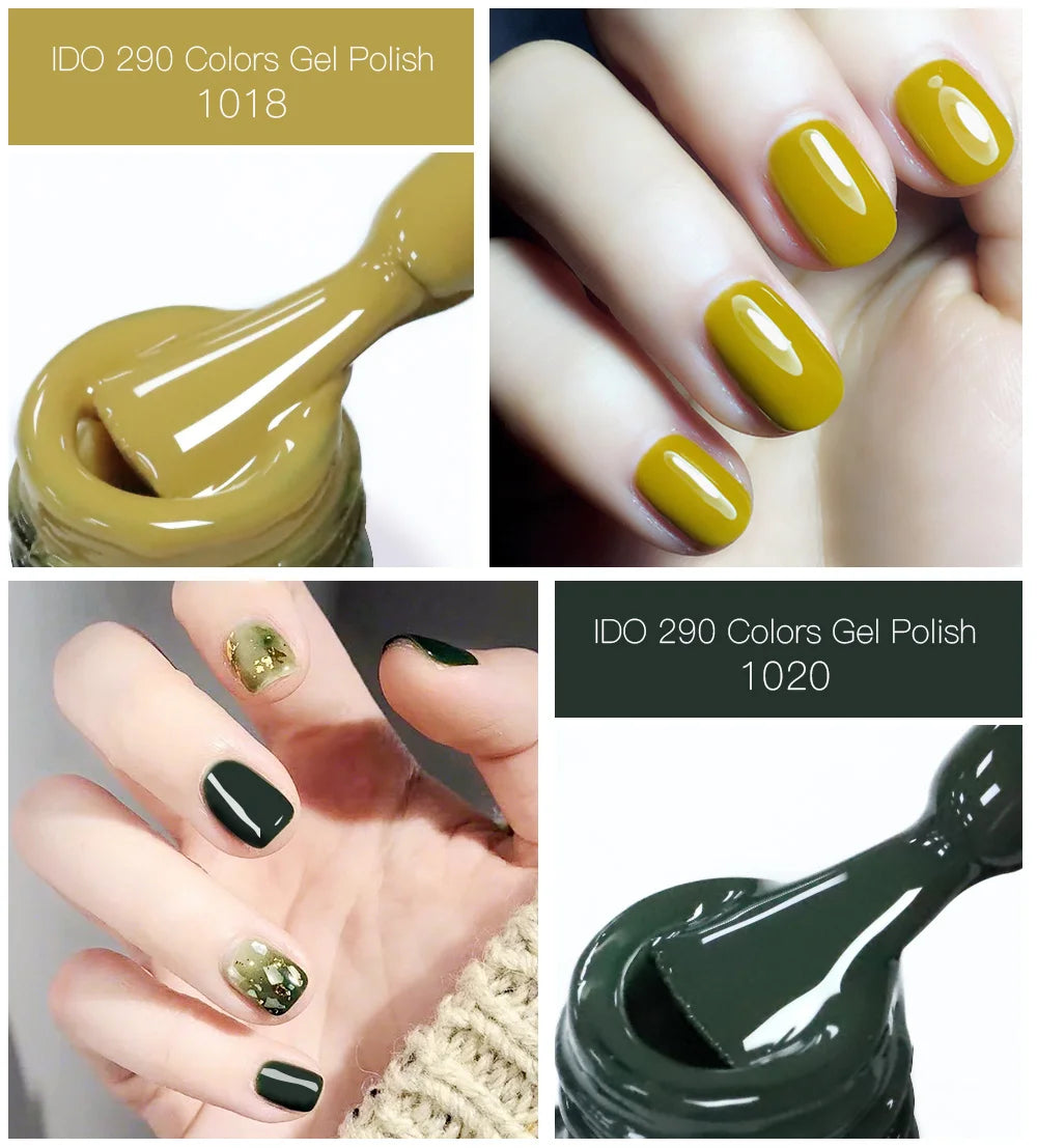 IDO 12 PCS/LOT Gel Nail Polish Semi Permanent Gellack Nail Art Salon 290 Colors Glitter 15ML UV LED Gel Polish Varnish гель лак