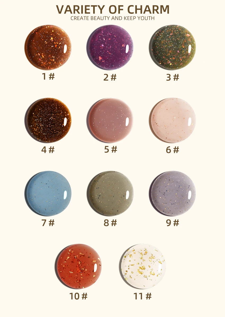 KADS 9/6 Pcs Nail Polish Set 11ml Manicure Lacquer Nail Art Varnish Kit Flakies Reflective Glitters 24K Gold Foil Top Coat