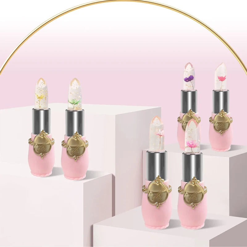 QCUG Crystal Flower Jelly Lipstick, Long Lasting Nutritious Lip Balm Lips Moisturizer Temperature Color Change Lip Gloss