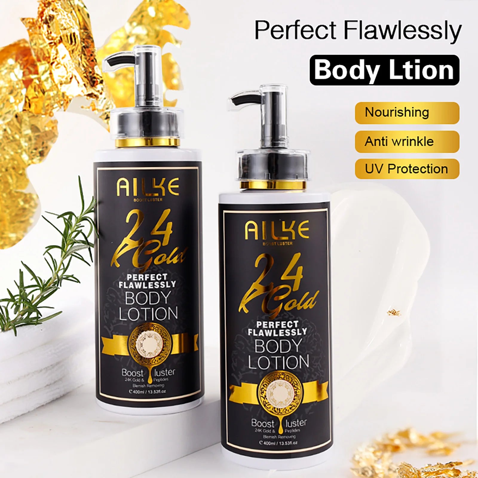 AILKE 24K Gold Perfect Flawlessly Whitening Set, Reduce Dark, Black Spots, Clean Skin, Moisturizing, Exfoliate, For Women, Men