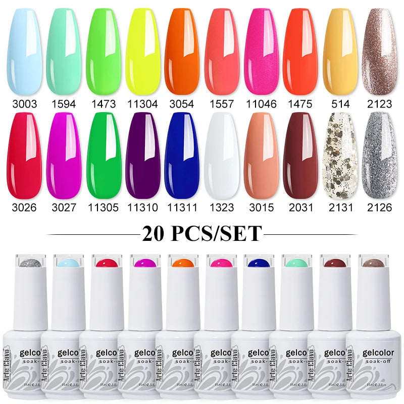 Arte Clavo 10/12/20pcs Gel Nail Polish Set 116 Colors Manicure Semi Permanent Soak Off UV  LED Design Nail Art Gel Varnish Kit