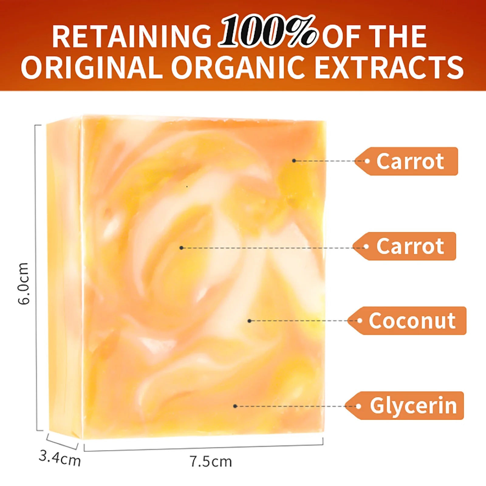 LKIAE Natural Carrot & Papaya Handmade Soap, Brightening, Clean Skin, Reduce Acne, Dark Spots, Face & Body Wash, 150g/3.53 oz