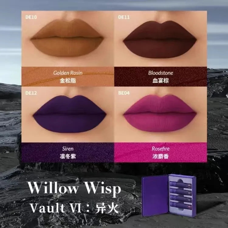 Kaleidos Lip Cream Set Matte Lipstick 4pcs Makeup Set Velvet Lip Mud Non Staying Cup Lip Glaze Lipgloss