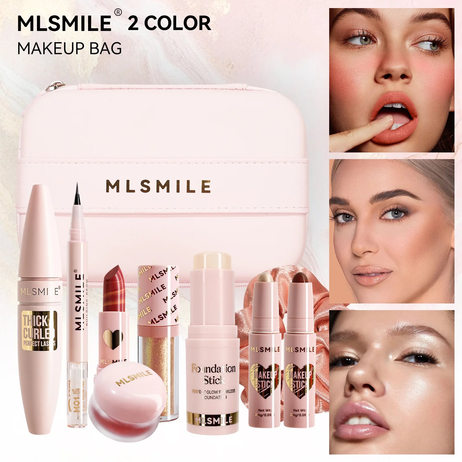 MLSMILE Face Makeup Set Cosmetic Bag Large Set Christmas Valentine's Day Gift Lipstick Lip Gloss Mascara Blush Eyeliner Gift Box
