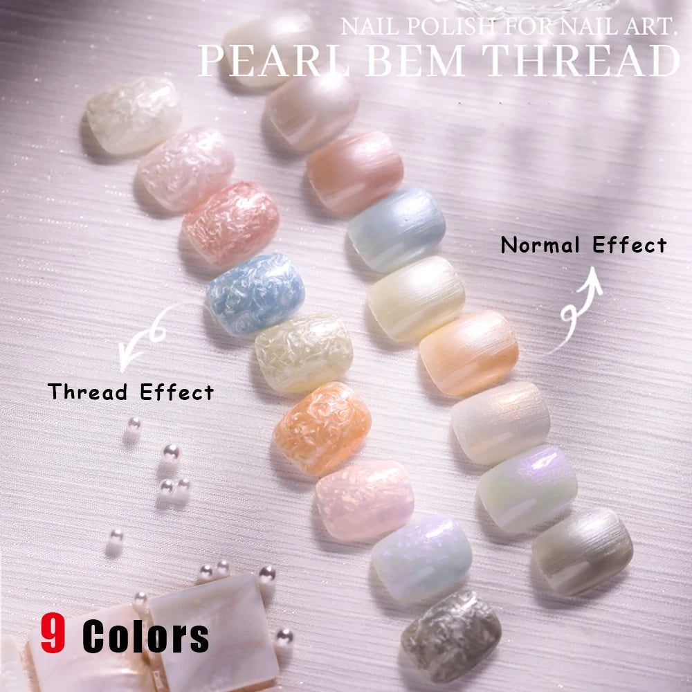 Vendeeni 9 Colors/Set Pearl Shell Thread Gel Nail Polish UV Soak Off Gel Varnish DIY Shell Thread Pattern Nail Art Gel Lacquer