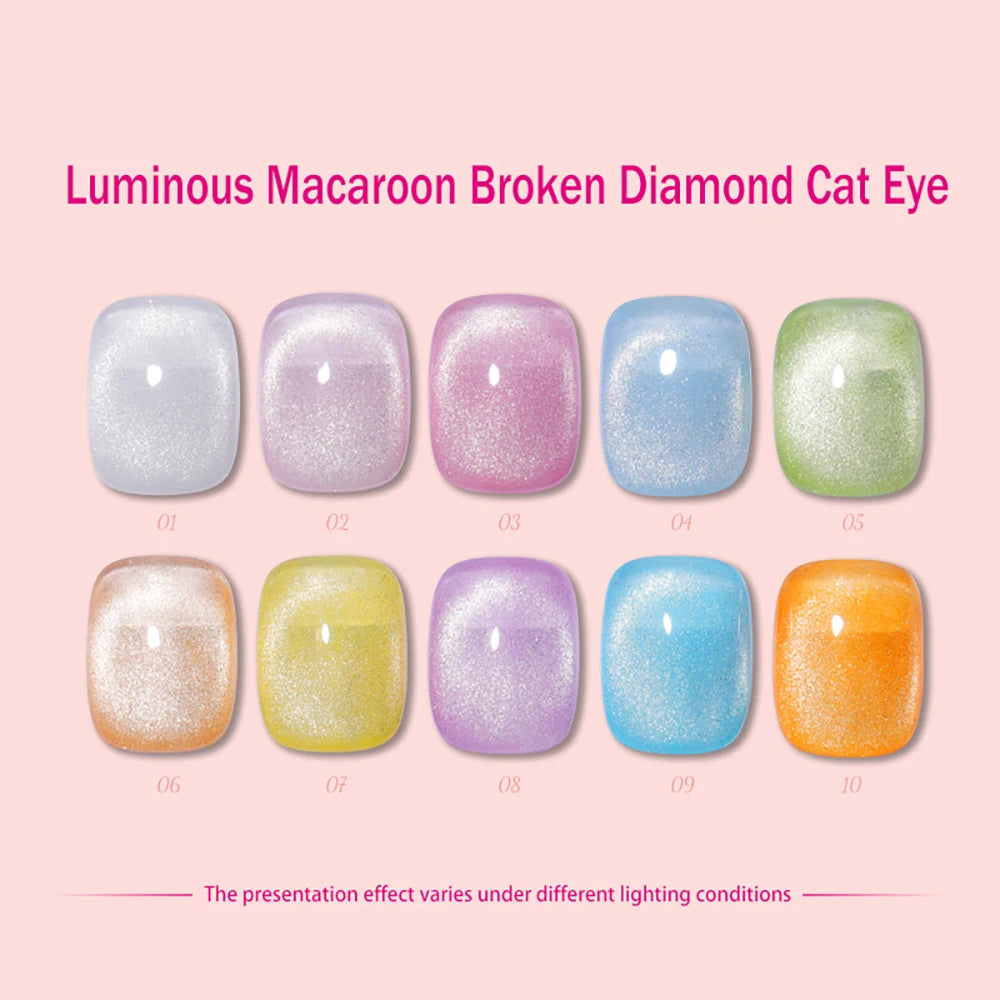 Vendeeni 10 Colors/Set Luminous Broken Diamond Cat Eye Gel Nail Polish Glitter Macaron Magnetic UV LED Gel Varnish With Display
