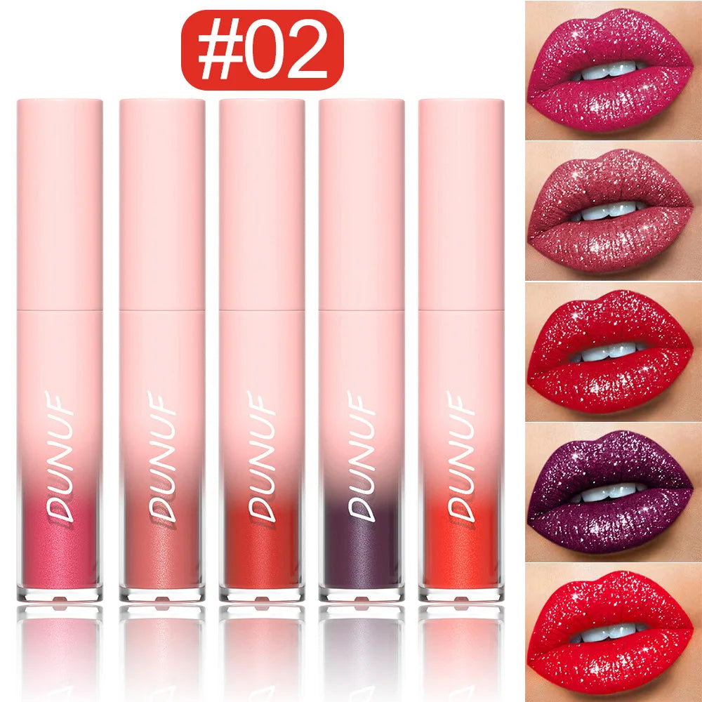 5 Color / Set Diamond Liquid Lipstick Make up Moisturizing Lasting Purple Sparkling Waterproof Glitter Lip Gloss Lipstick Makeup