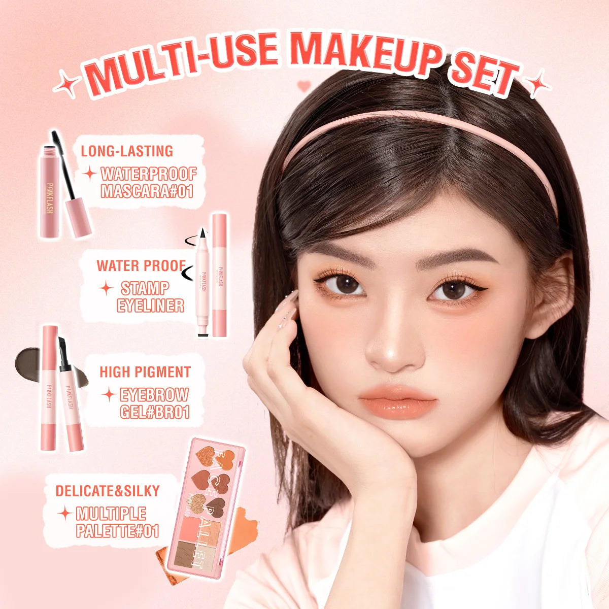 PINKFLASH 4 Pcs/Set Glitter Eyeshadow Palette Natural Eye Brow Wax Eyebrow Enhancer Waterproof Mascara Eyelash Makeup Cosmetics