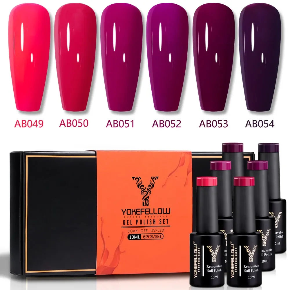 YOKEFELLOW 6Pcs Gel Nail Polish Set 10ML Summer Glitter Gel Polish Macaron Rainbow Colors 2024 Gel Polish Kit Trendy Nail Art