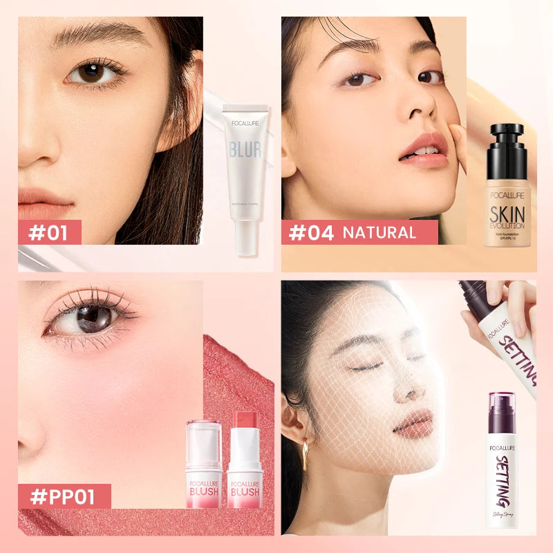 FOCALLURE Full Face Makeup Set Liquid Concealer Waterproof Primer Gel Blush Stick Spray Fixer Face Makeup Women Cosmetics