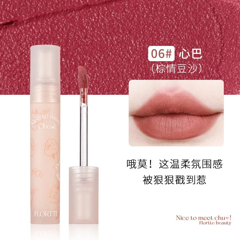 FLORTTE Matte Lip Stick Velvet Lip Glaze Velvet Korean Lipstick Maquillage Femme Long-Lasting Wear Fade Waterproof Lip Gloss